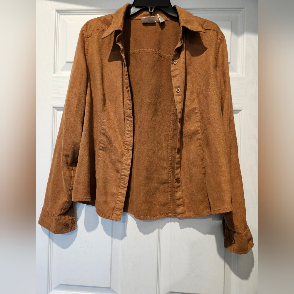 St. John's Bay Faux Leather Brown Button-Up Shirt